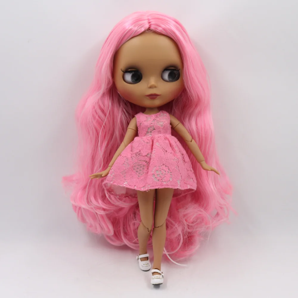 Кукла Blyth, 30 см, темная кожа, матовое лицо, розовое, мягкое, без челки, кудри, волосы, 1/6 суставов, тело, ледяной SD, сделай сам, высокое качество, игрушки, подарок