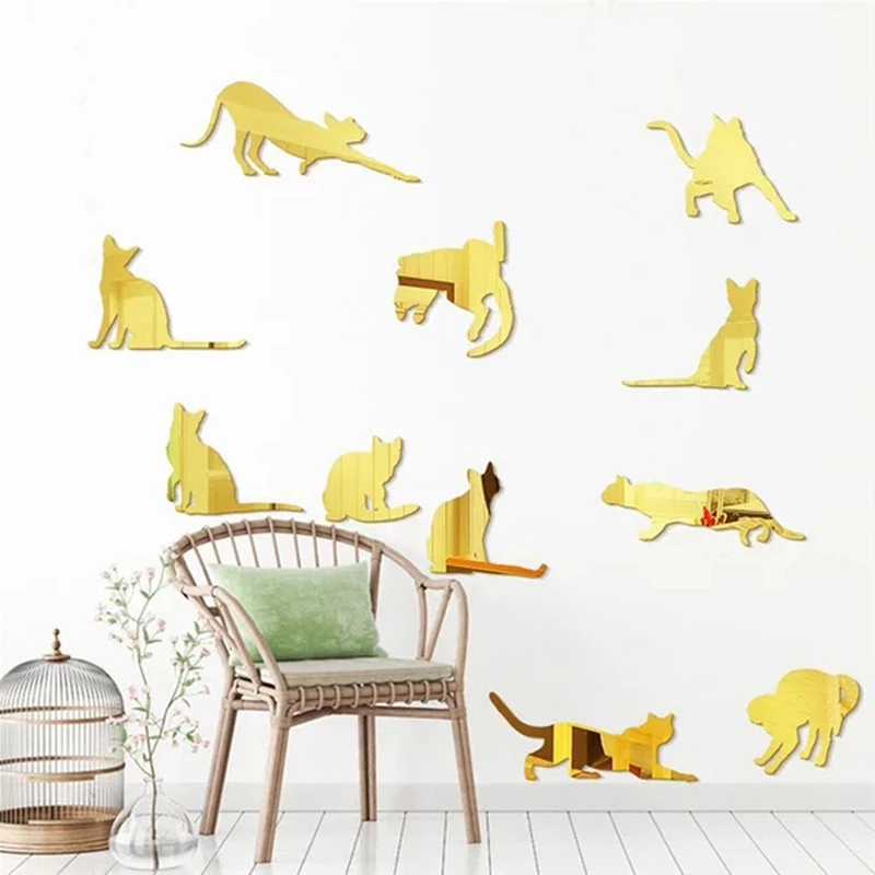 

Cartoon Cat Mirror Wall Sticker For Kids Room Living Room Wall Art Decals DIY Self-adhesive Acrylic Mirror Stickers Home Decor