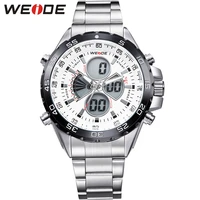 weide silver stainless steel bracelect mens waterproof analog digital auto date quartz watches male top brand business watches