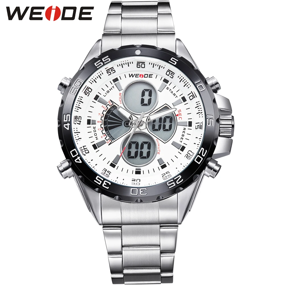 WEIDE Серебро Нержавеющая Сталь Часы Мужчины 30 Водонепроницаемый Аналоговый
