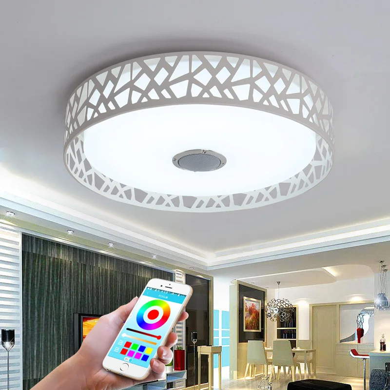 D47cm музыкальный светильник современный светодиодный потолочный с Bluetooth APP