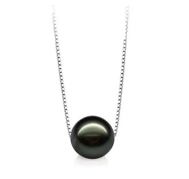 Free Shipping Huge 11-12mm Natural tahitian genuine black perfect round pearl necklace pendant AA