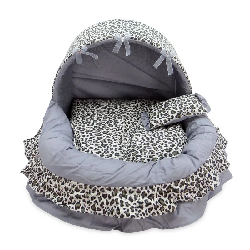 gray leopard print Собачья кровать с бантиками, мягкое гнездо для домашних животных, теплая Домашняя собачья Подушка для сна, подушка для кошек, щенков, животных, маленький средний, Прямая поставка - Цвет: gray leopard print