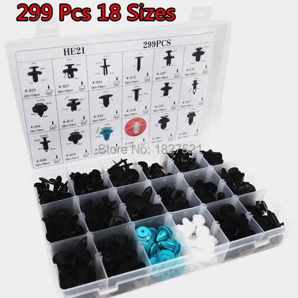 

299Pcs/Set 18 Size Auto Car Fastener Clips Push Pin Rivet Trim Clip Panel Body Interior Assortment With Box