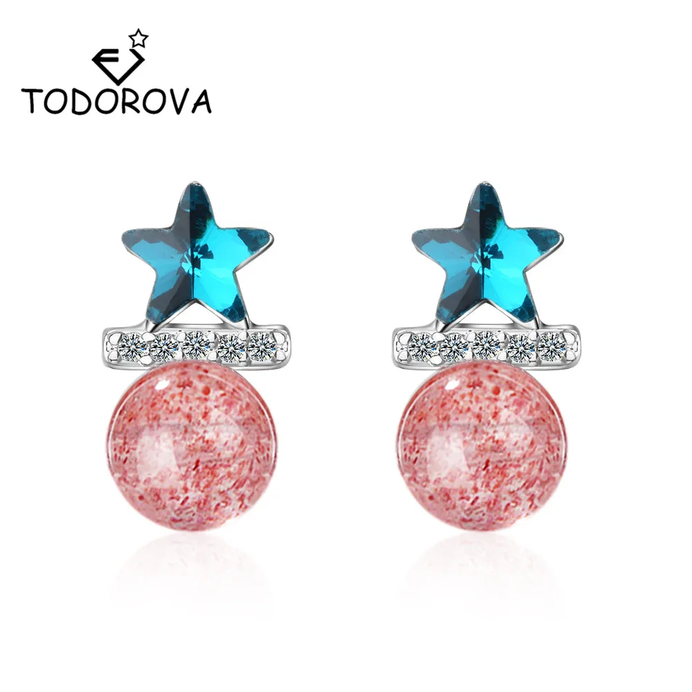 Todorova Delicate Blue Zirconia Star Women Earrings Jewelry oorbellen Strawberry Crystal Stud | Украшения и аксессуары