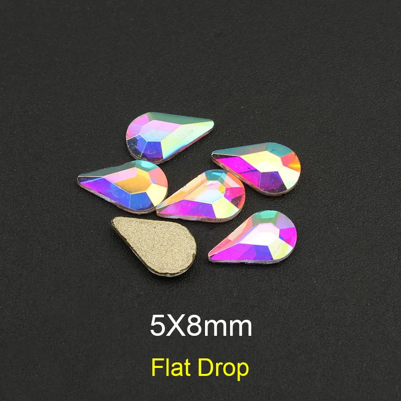 Flat Drop 5x8mm Мода Кристалл AB 30/100 шт./лот 3D дизайн ногтей длинная водяная капля необычной формы красочные стеклянные камни для 3D художественное оформление ногтей - Цвет: Flat Drop 5x8mm