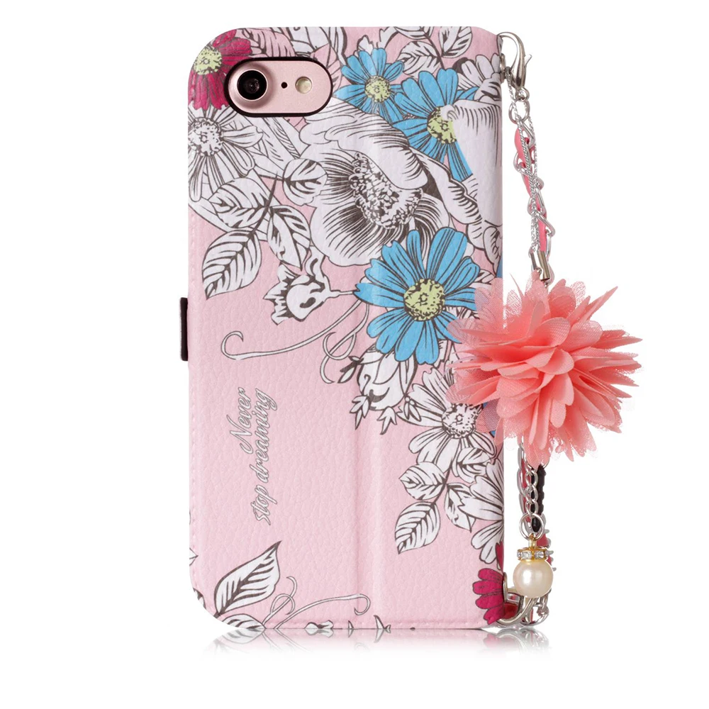 Flowers Flip Leather Case For iPhone 7 8 6 6S Plus Cover with Strap X 5S SE Flower Silicone Wallet Cute Girly | Мобильные телефоны