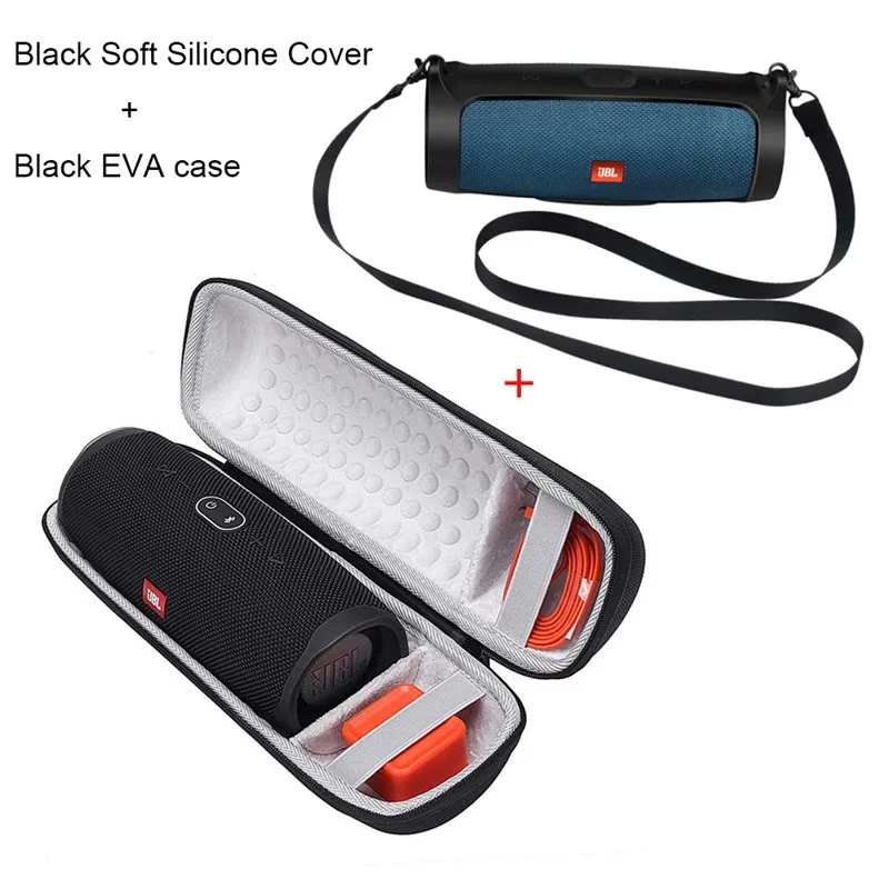 black and black Все 2 в 1 жесткий EVA дорожная сумка для переноски на молнии+ Мягкий силиконовый чехол для JBL Charge 4 Bluetooth динамик для JBL Charge4 - Цвет: black and black