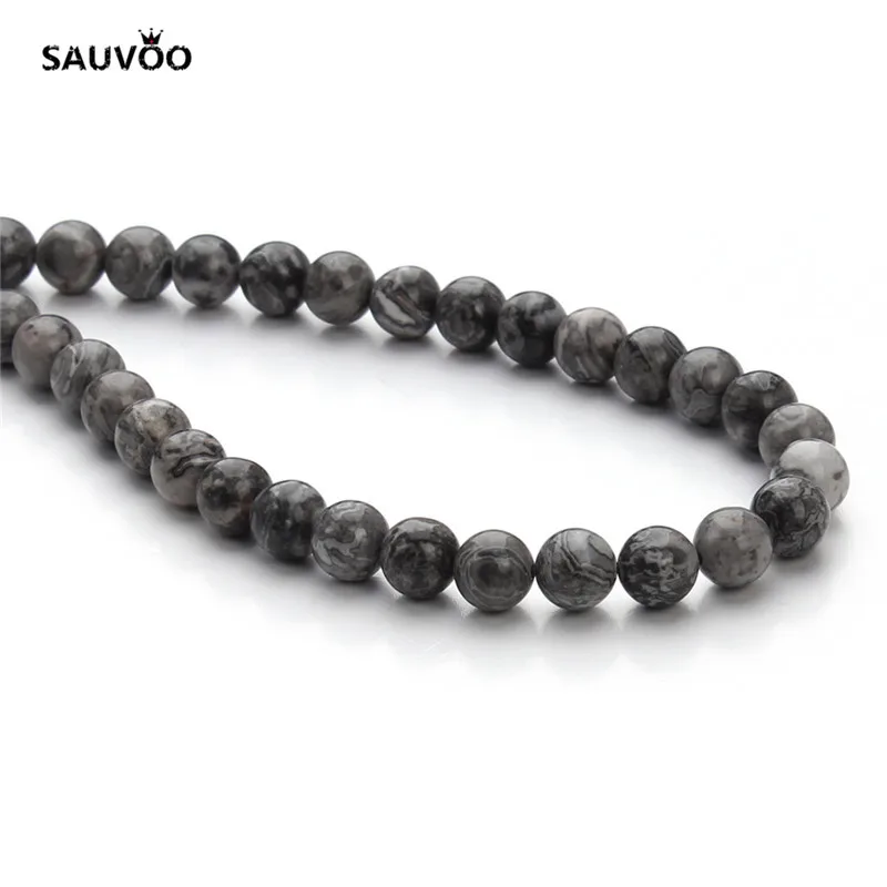 Бусины SAUVOO круглые черные из натурального камня Пикассо незакрепленные бусины
