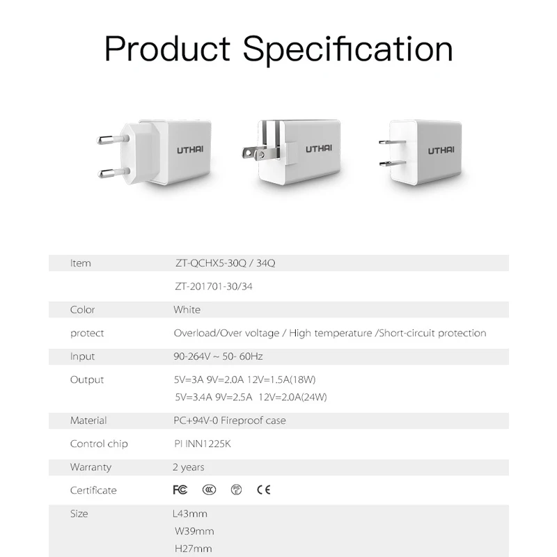 USB зарядное устройство UTHAI 24 Вт быстрая зарядка 3 0 мобильный телефон для iPhone