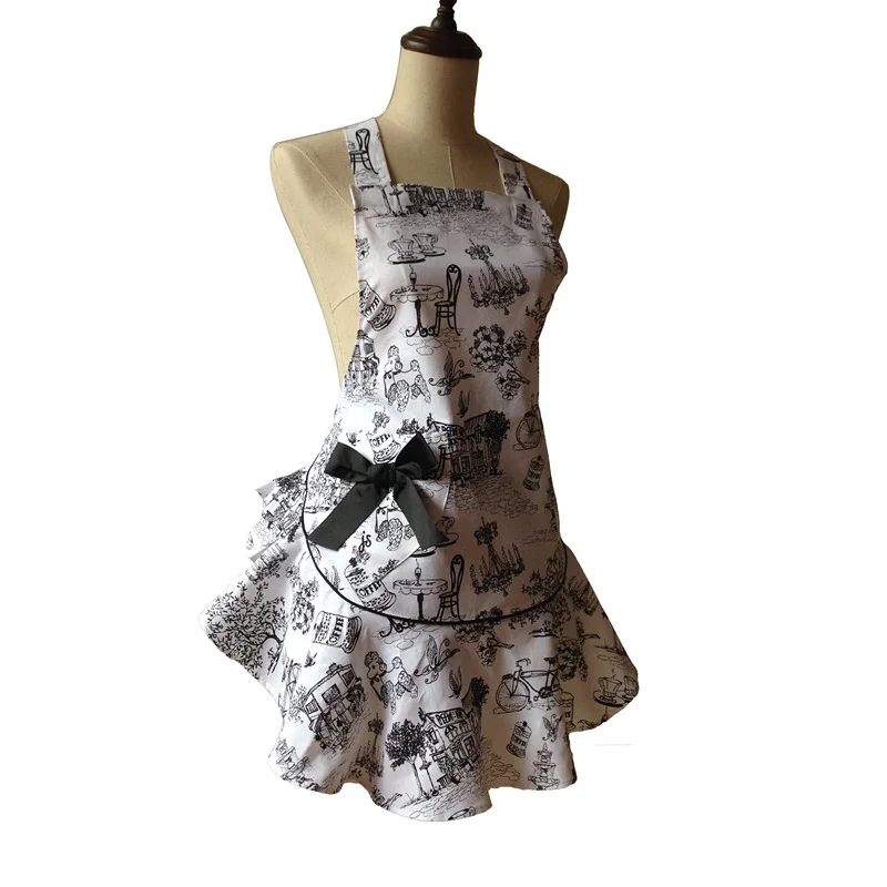 JS кафе Toile ретро женщина кухня приготовление пищи официантка салон фартук Avental de Cozinha Divertido стол кухня передник фартук