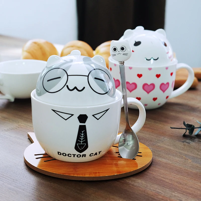Кофейная чашка Белый доктор Кошка Животное молоко чашка керамическая кружка для влюбленных милый подарок на день рождения, рождественский подарок