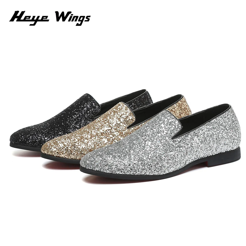 Heye Wings/Мужская обувь золотого и серебряного цвета со стразами из кожи модные