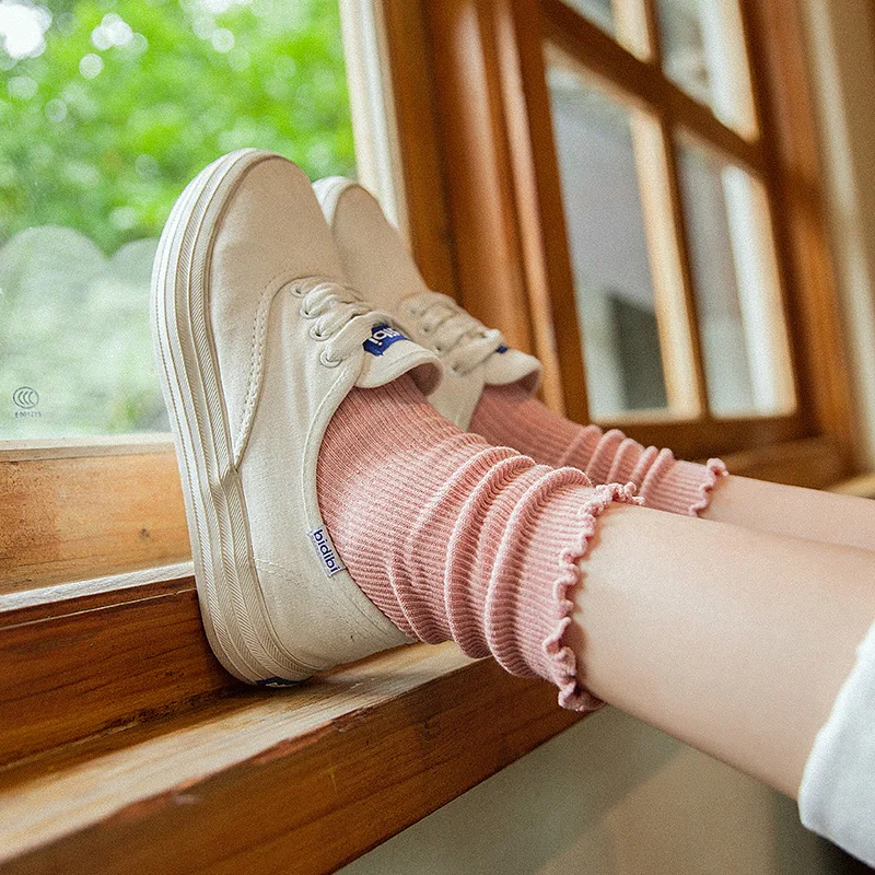 Candy Color Sweet Lotus Top Women Socks Fashion Stripe Pattern Heap Casual Ankle Length Cotton 2-3-57 | Женская одежда