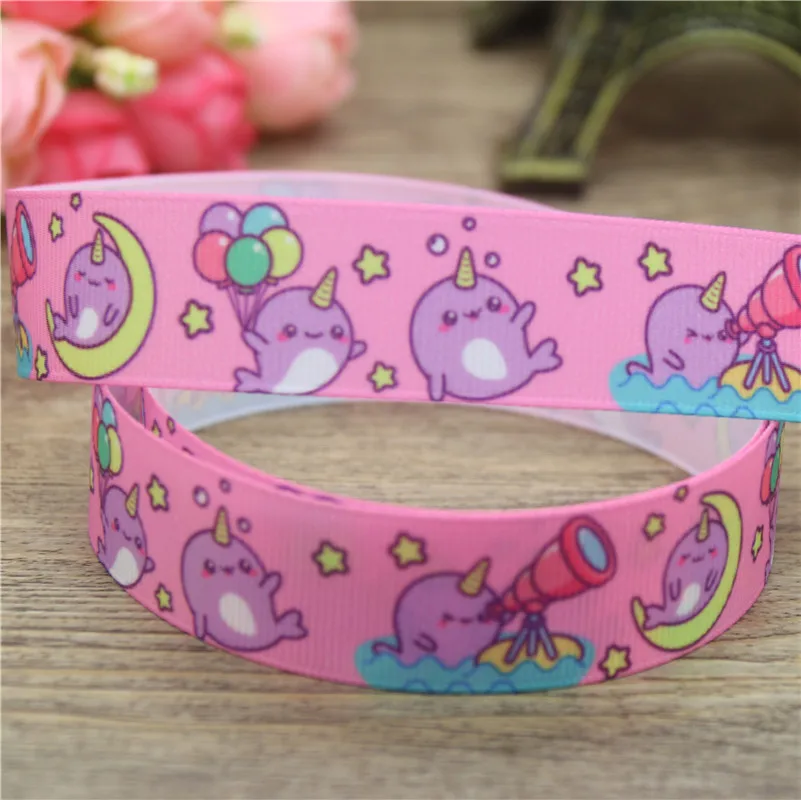 DHK 7/8 'ɵ ярдов Единорог нарвала краски напечатан grosgrain ленты ленточный