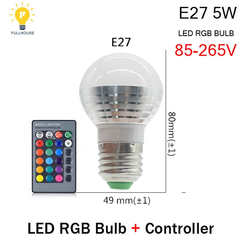 6 шт./лот E14 E27 GU10 MR16 светодиодный цветная(RGB) Светодиодная лампа 3 Вт 5 Вт 9 Вт светодиодный прожектор AC85-265V+ 24-кнопочный ИК-пульт дистанционного управления Lampara