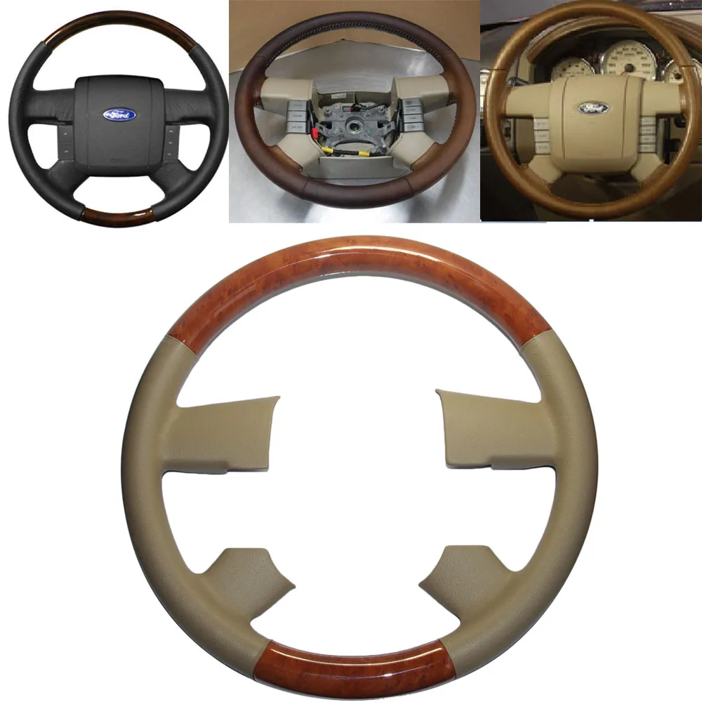 Светло коричневый кожаный чехол на руль из дерева для 2004 2008 Ford F150 F 150 FX4 SuperCrew Heritage
