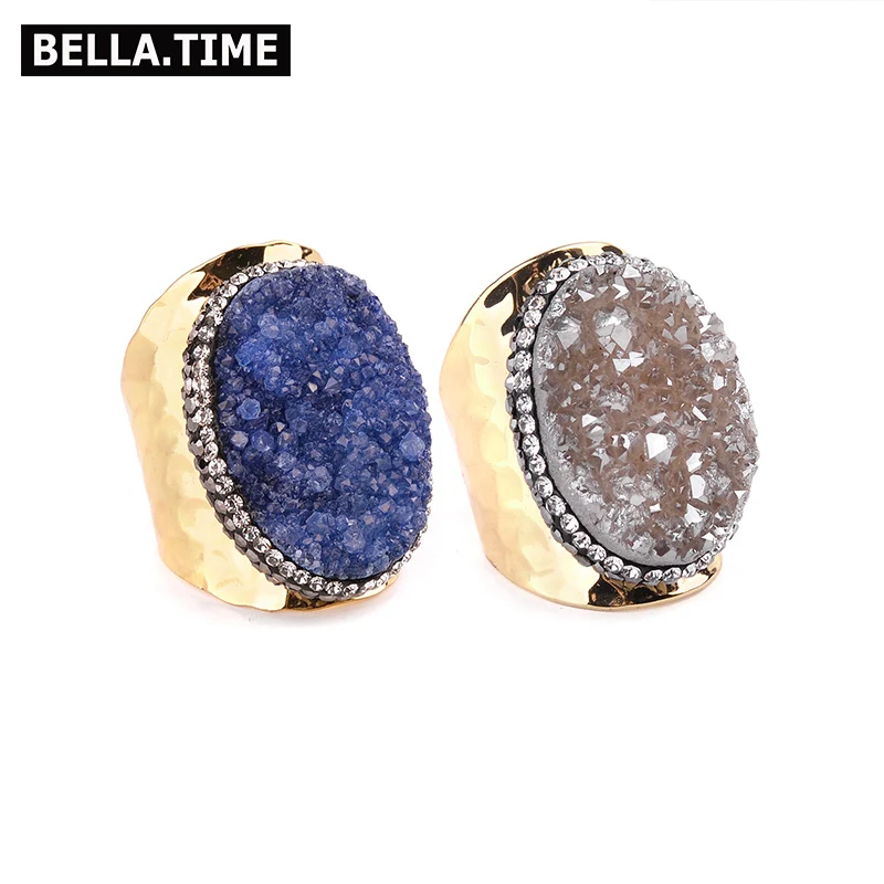 BELLA. TIME трендовый натуральный камень кварцевые кольца для женщин Boho синий белый