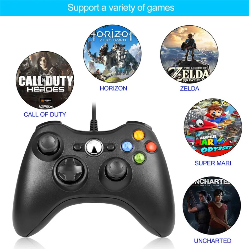 Для Xbox 360 джойстик USB проводной геймпад черный контроллер для официального microsoft PC