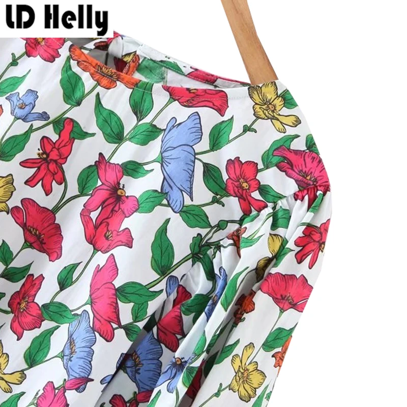 Женщины Цветочный Принт Короткий Блузки О-Образным Вырезом Puff Рукавом Горб из