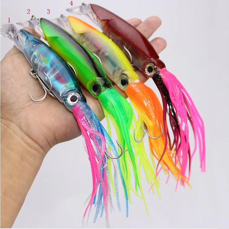 1pcs Hard Fishing Lure Fish Bait 14cm/43g 4 Color Squid High Carbon Steel Hook Octopus Crank For Artificial Tuna Sea Allure Tool | Спорт и