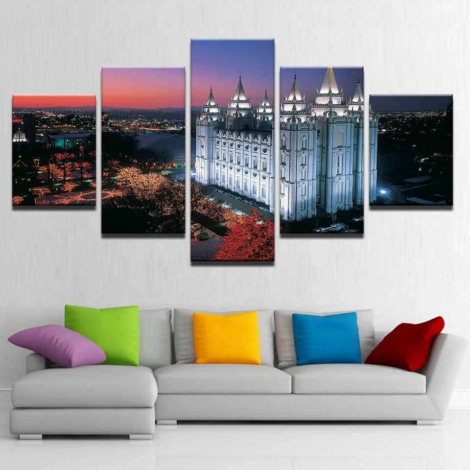 

Canvas HD Prints Poster Home Decor 5 Pieces Salt Lake City Temple Square Paintings For Living Room Wall Art Picture No Frame