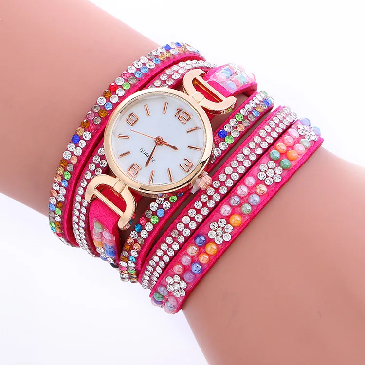 100 шт./лот 918021 женские часы с цветным радужным ремешком длинные кожаные кварцевые