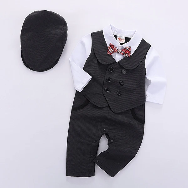 black baby rompers Одежда для маленьких мальчиков с длинным рукавом в полоску комбинезон шляпа набор для Одежда для новорожденных мальчиков британский стиль пуловеры комбинезоны набор комбинезонов - Цвет: black baby rompers