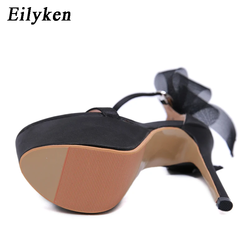 Eilyken/женские босоножки на платформе с ремешком и пряжкой; пикантные вечерние туфли на высоком каблуке 17,5 см с открытым носком и бантом-бабочкой; женские босоножки