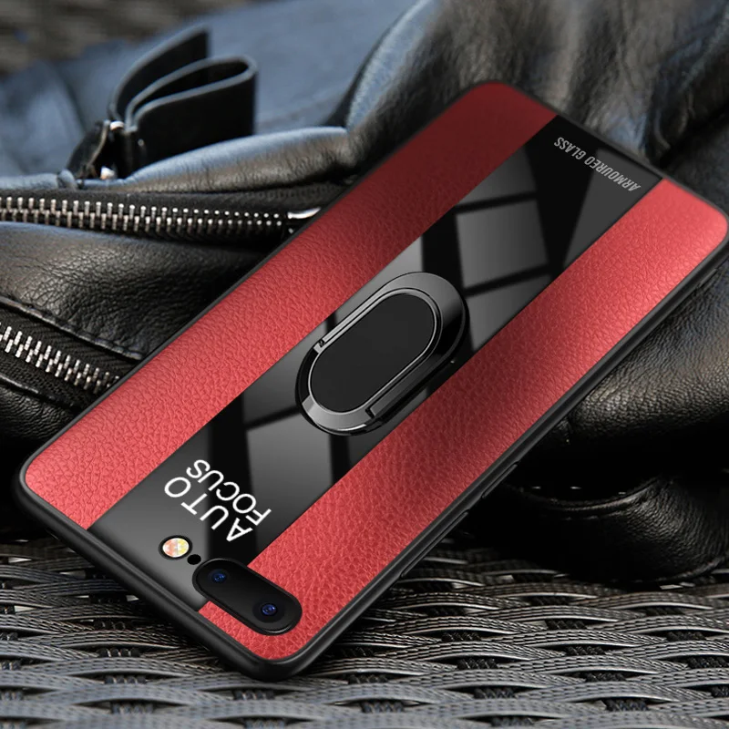 Роскошный мягкий силиконовый кожаный чехол для iPhone X, XR, XS Max, 7, 8 Plus, 6, 6S Plus, автомобильный магнитный держатель, подставка, стеклянный чехол - Цвет: red