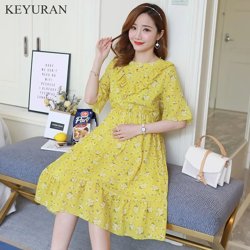 Летние Беременность Повседневные платья новый 2018 шифона с принтом Платья для