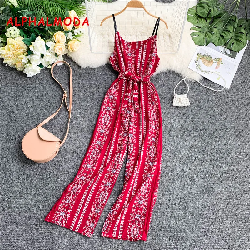 Женский праздничный комбинезон ALPHALMODA в стиле ретро с принтом поясом на резинке