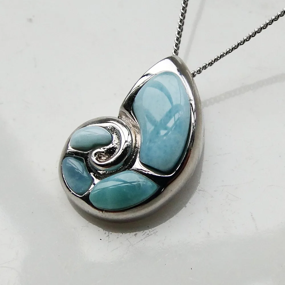 Настоящий натуральный Larimar 925 пробы серебряный милый кулон ракушка настоящий Чарм, подвеска из камня для женщин подарок без цепи