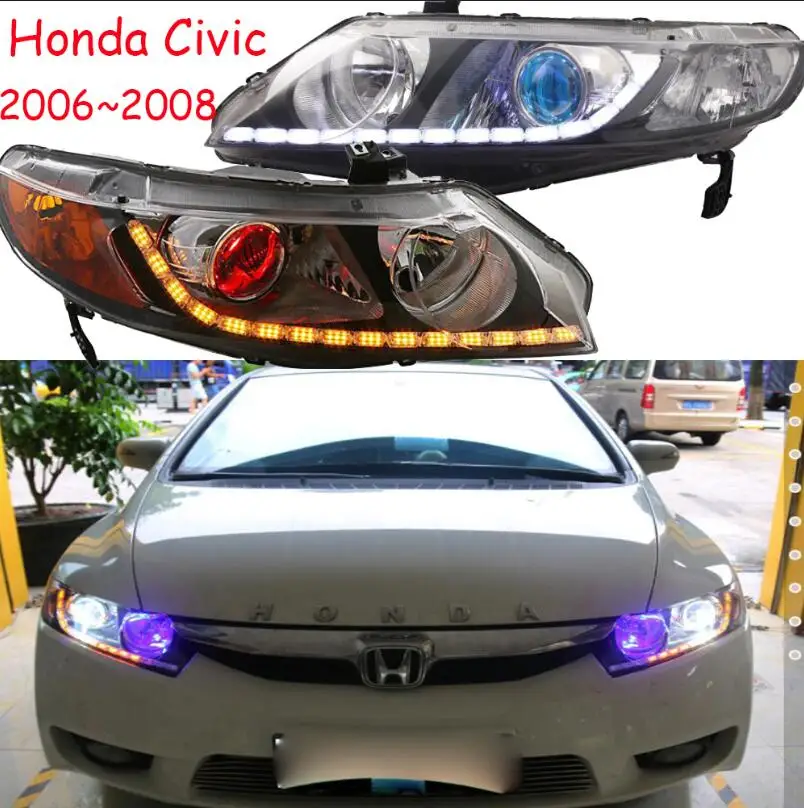 Model2 style 2 Шт Автомобильные стильные фары для CIVIC 8th фары DRL 2006 2007 2008 год светодиодный ходовые огни биксеноновые фары противотуманные фары - Цвет: Model2 style