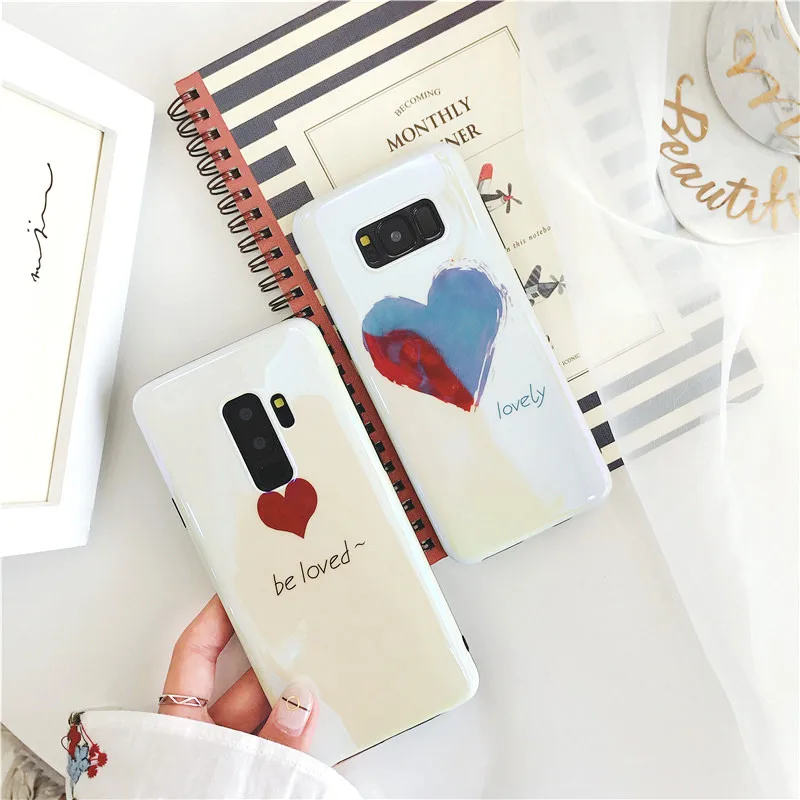 YHBBCASES Fashion Cute Red Love Phone Cases For Samsung Galaxy S10Plus S8 S9 Plus Note 8 9 Blu-ray Cartoon Heart Soft | Мобильные
