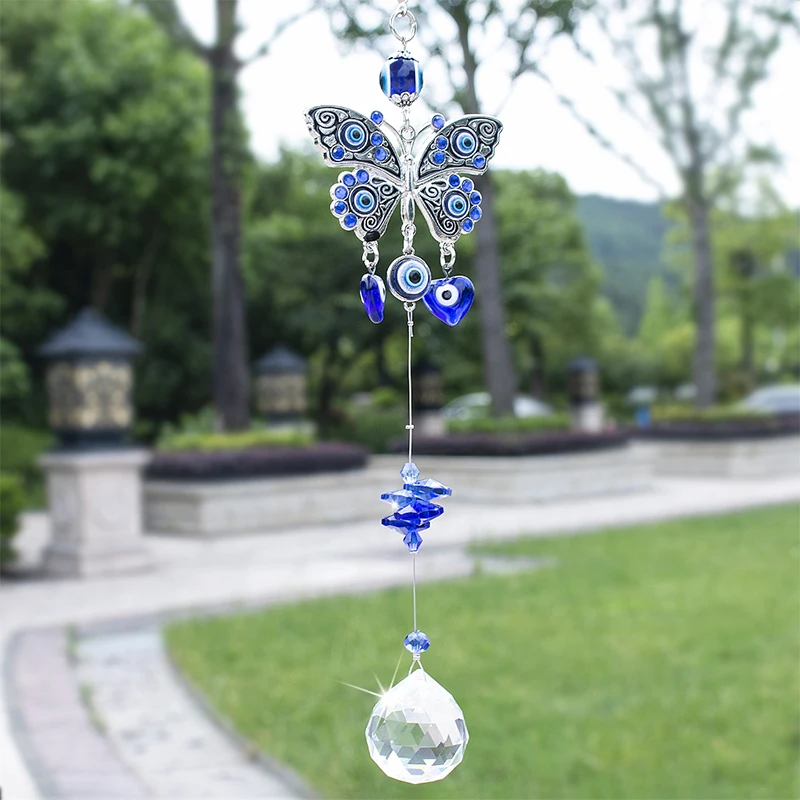 

H&D Turkish Blue Evil Eye Butterfly Decor Wall Hanging Suncatcher for Home Decor Protection Good Luck Blessing Housewarming Gift