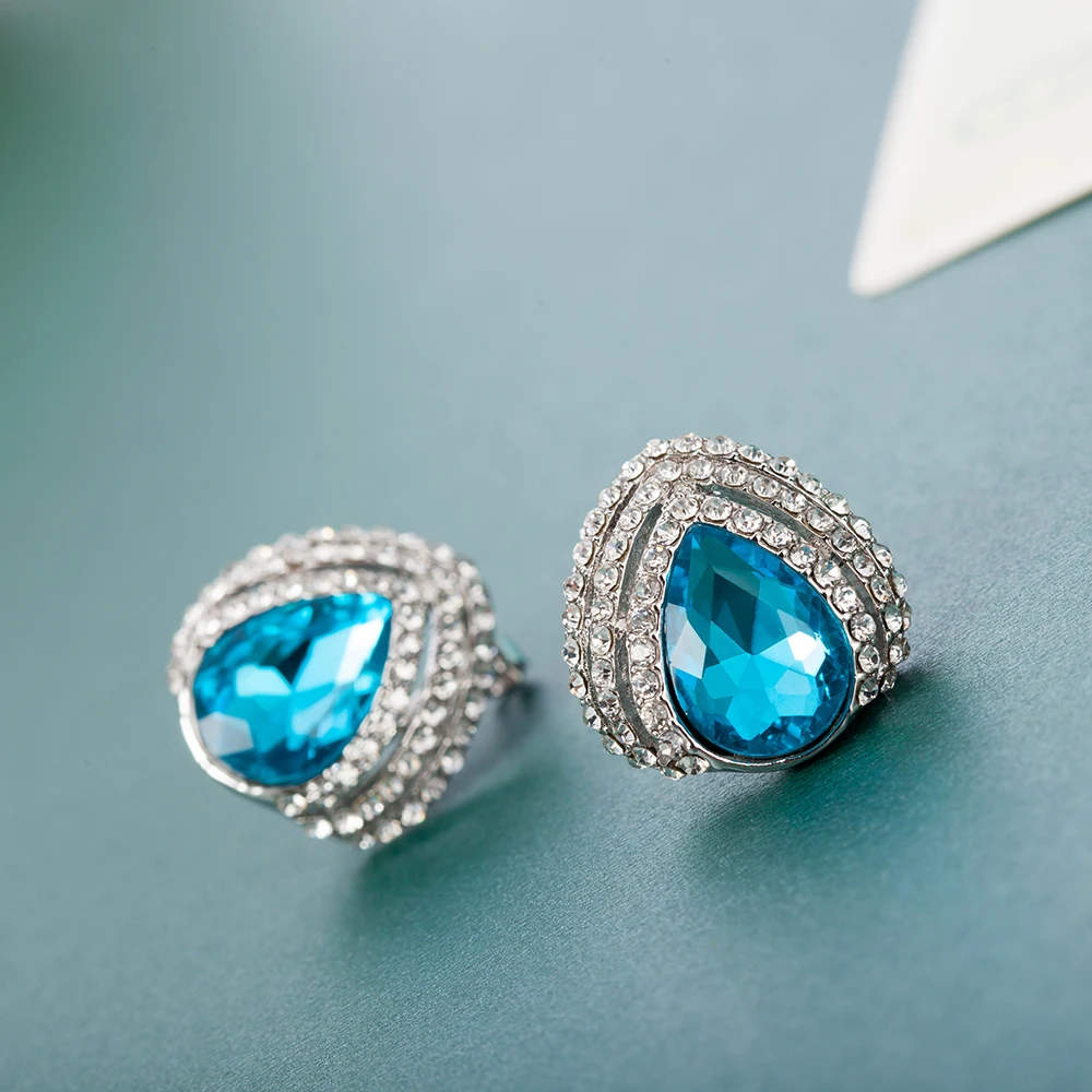 ALULU Fashion Blue Crystal Female Ear Clip Rhinestone Earrings Silver Plated Jewelry For Women Brincos | Украшения и аксессуары