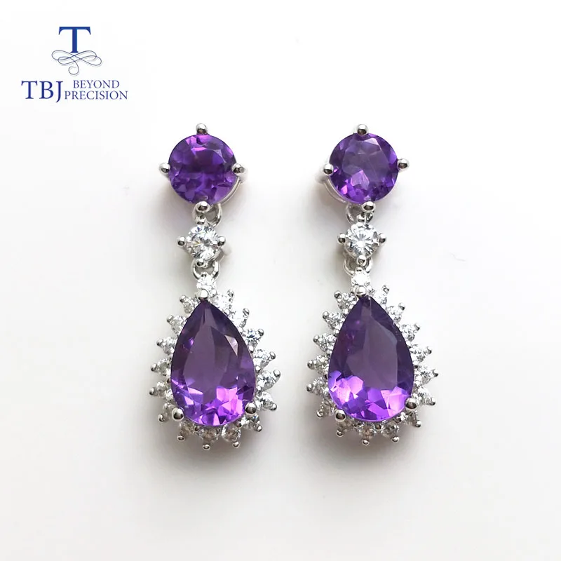 white silver TBJ, 925 пробы, серебряные ювелирные серьги-капли, 3 карата, натуральный аметист, драгоценный камень, роскошные серьги для женщин с подарочной коробкой - Цвет камня: white silver