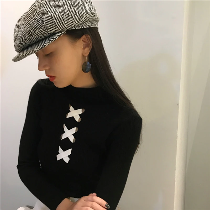 Autumn O-neck CrissCross Women Sweater Skinny Elastic Full Sleeve Knitted Pullovers Feminino Soft Femme Jumper 2018 high quality | Женская