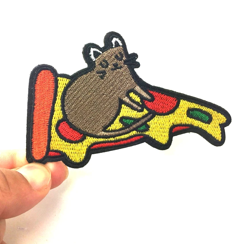 1 шт. мышь на пицце вышитый Забавный патч Железный шитье аппликация милый ткань