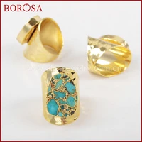 borosa gold color 100 natural blue stone band ring drusy natural stone rings druzy jewelry gems for women g1284