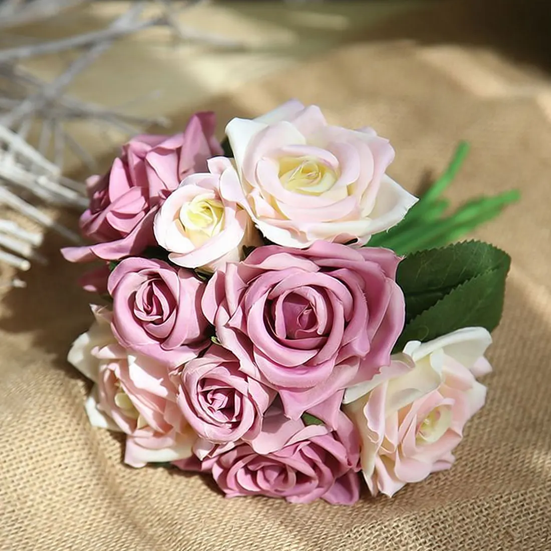 White purple Высокое качество 9 шт. розы для банкета тайская Королевская роза Свадебные украшения Искусственные цветы Искусственный шелк цветок розы домашний декор - Цвет: White purple
