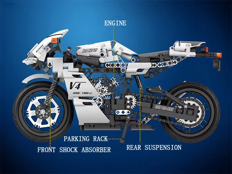 Моделирование техники 1:6 масштаб V4 Скорость Мотоцикл moc строительный блок assemable Модель Кирпичи игрушки коллекция для взрослых детей Подарки