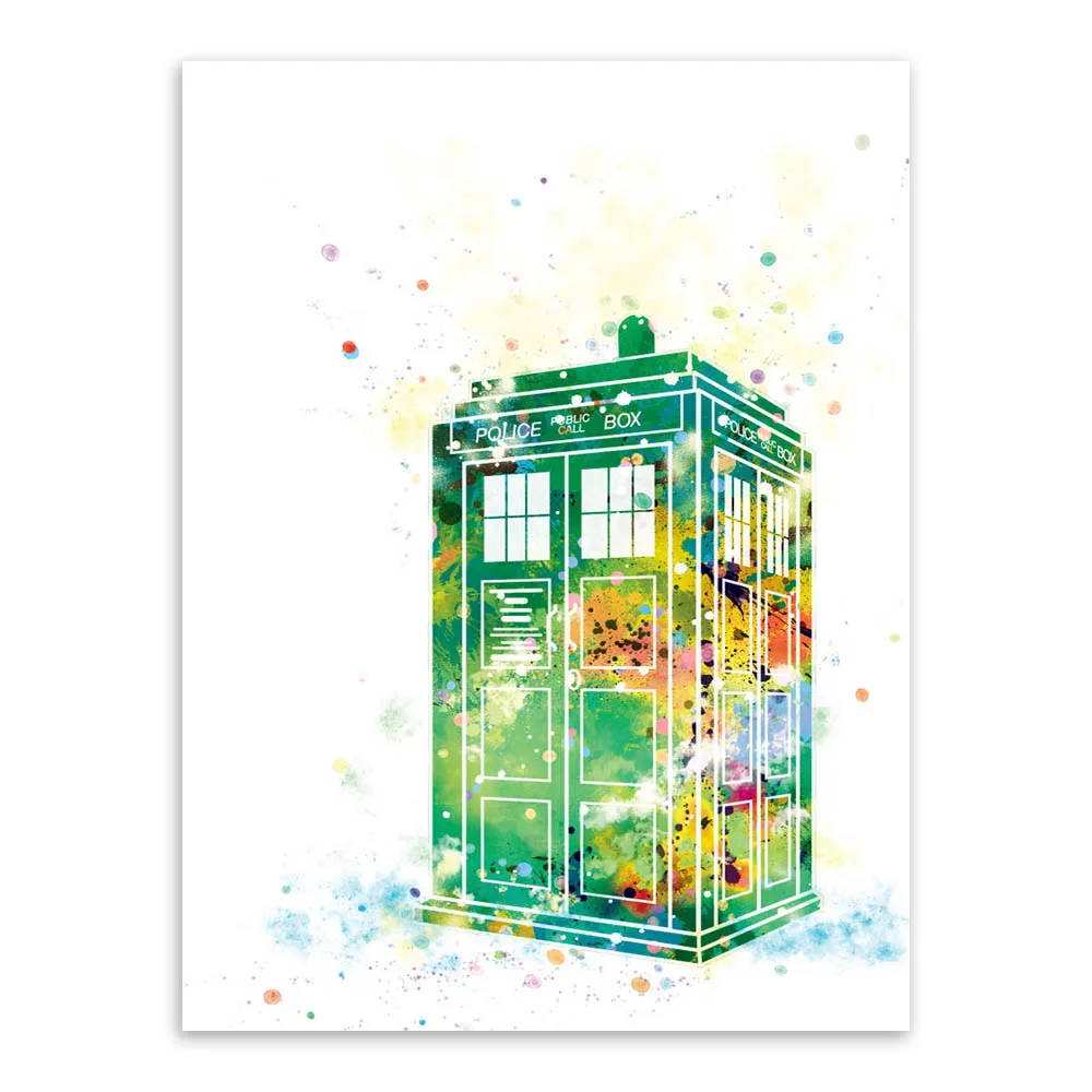 Оригинальный акварельный плакат Doctor Who A4 принт Лондонский телефонный стенд