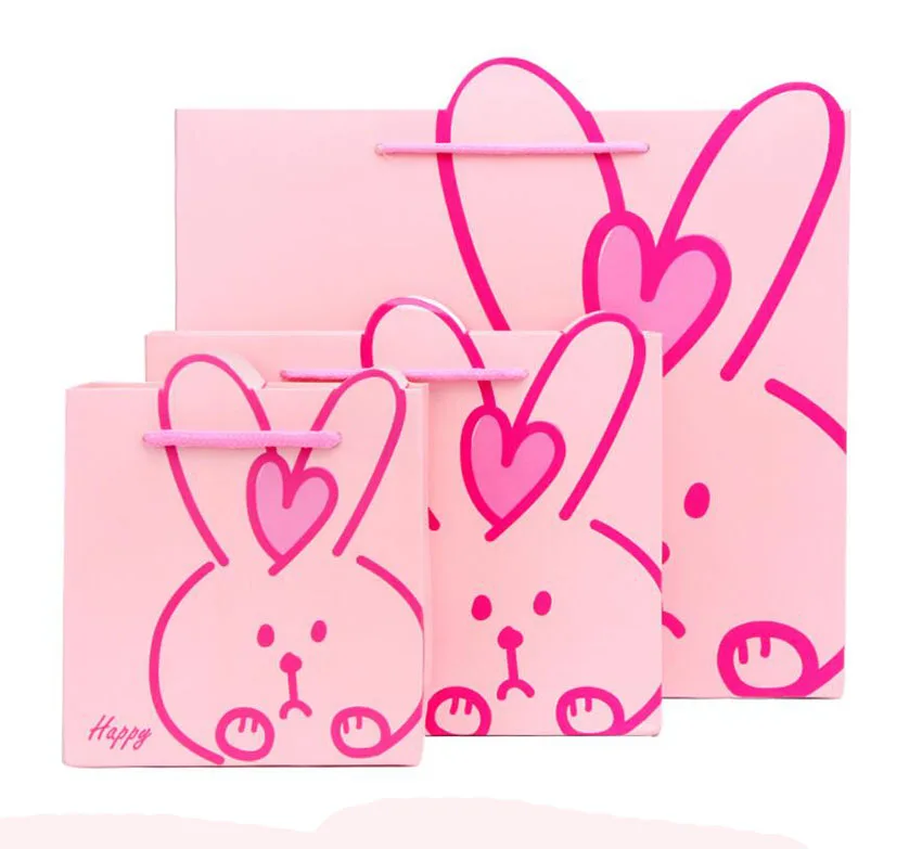 20 упаковка белый розовый милый кролик Подарочная бумажная упаковочная сумка с