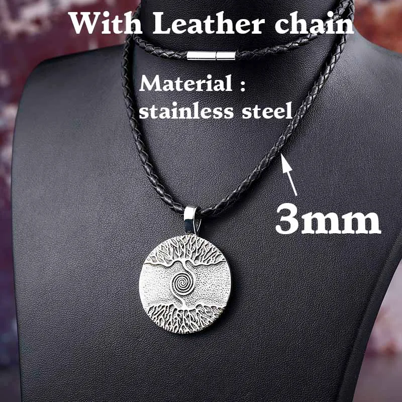with leather chain Стальной солдат нордический амулет кулон ожерелье Викинги Подвеска "Древо жизни" цепь - Окраска металла: with leather chain