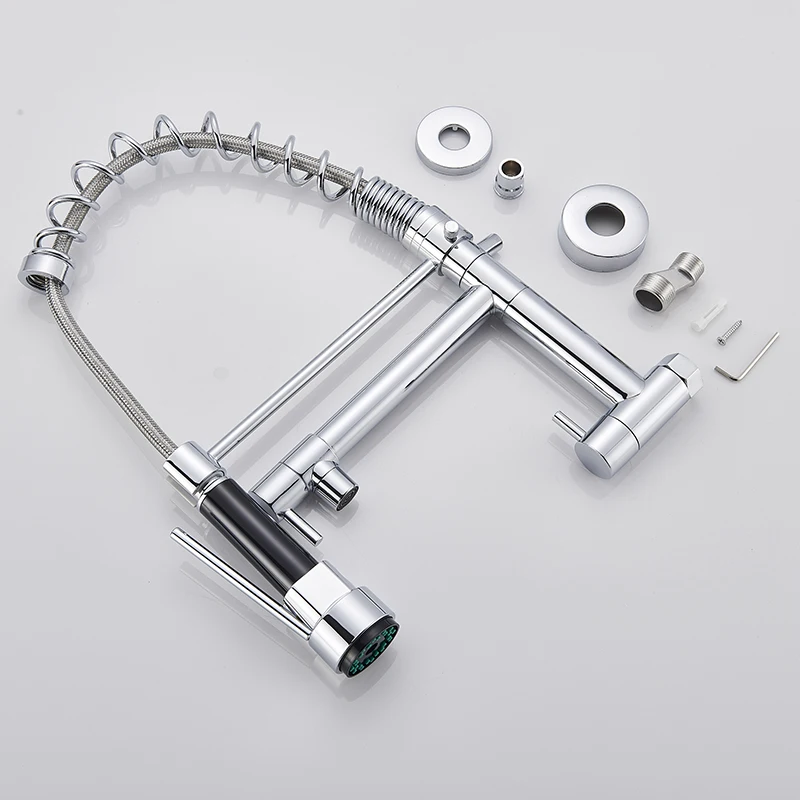 Черный/хромированный латунный кухонный кран смеситель для раковины пружина