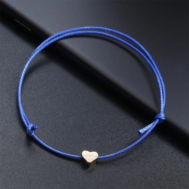 Royal Blue Сердце золотистого цвета браслет украшение ручной работы из серебра многоцветная Веревка Регулируемый браслет на удачу для женщин детей - Окраска металла: Royal Blue