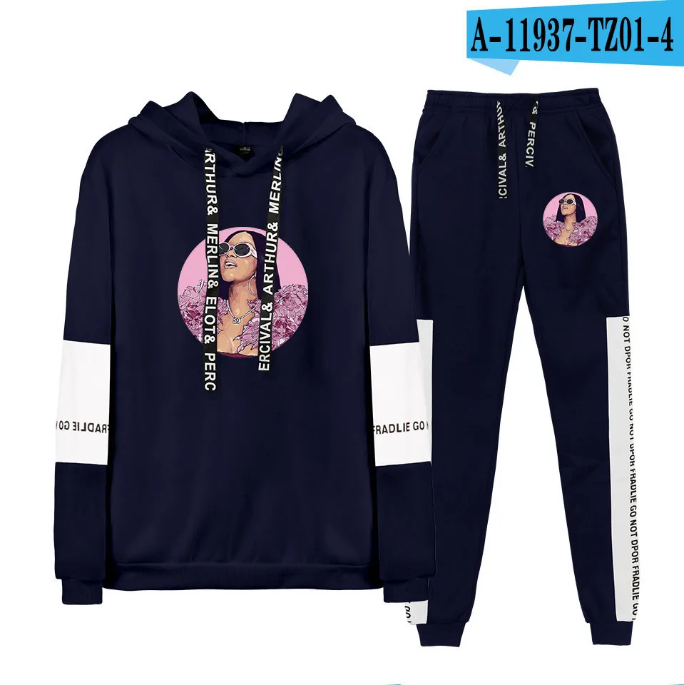 Cardi B спортивный костюм женский комплект 2 шт. толстовки брюки одежда Повседневная Толстовка с капюшоном теплые спортивные костюмы женский костюм - Цвет: 016