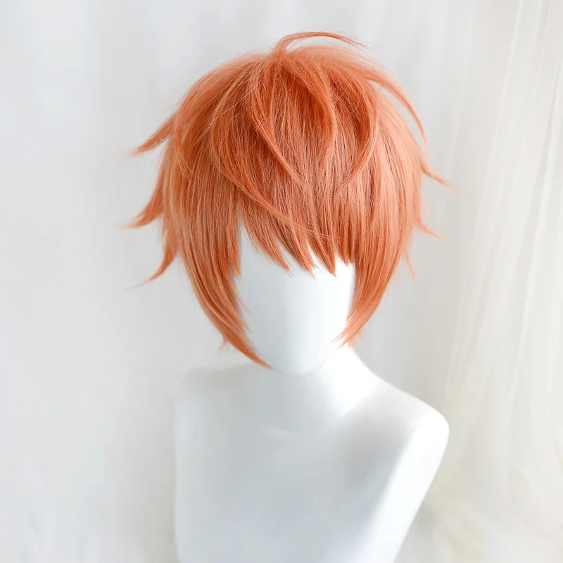 Division Rap Battle Hypnosis MIC Busujima Meison Riou Orange Gentarou Wig Cosplay Wigs Short Fluffy Layered Anime Wigs + Wig Cap